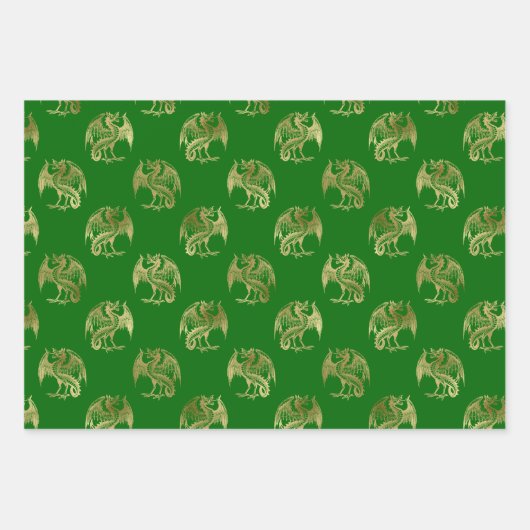 Elegante Green Gold Dragon Wrapping Paper Sheets Geschenkpapier Set (Vorderseite 2)