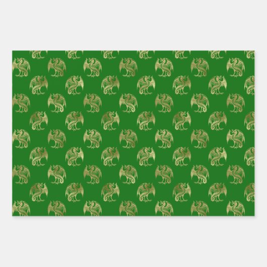 Elegante Green Gold Dragon Wrapping Paper Sheets Geschenkpapier Set (Vorderseite)