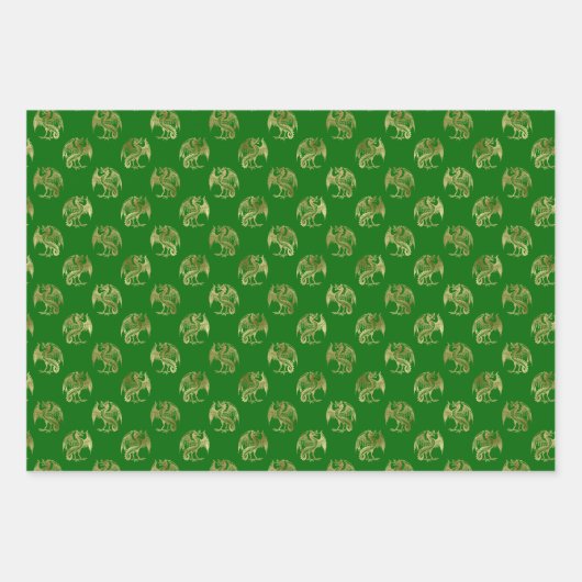 Elegante Green Gold Dragon Wrapping Paper Sheets Geschenkpapier Set (Vorderseite 3)