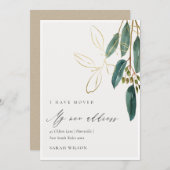 Elegante Green Gold Eukalyptus I hat Moved Card Dankeskarte (Vorne/Hinten)