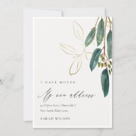Elegante Green Gold Eukalyptus I hat Moved Card Dankeskarte