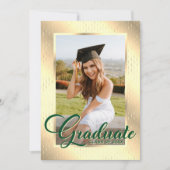 Elegante Green Gold Foto Graduation Party Einladung (Vorderseite)