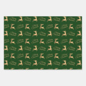 Elegante Green Gold Glitzer Stars und Rentiers Geschenkpapier Set (Vorderseite 3)