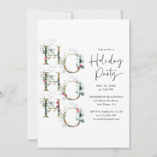 Elegante Green & Gold Ho Ho Ho Holiday Party Einladung (Vorderseite)