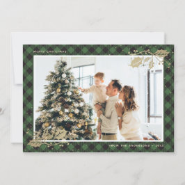 Elegante Green Gold Kariert Foto Weihnachtskarte Feiertagskarte