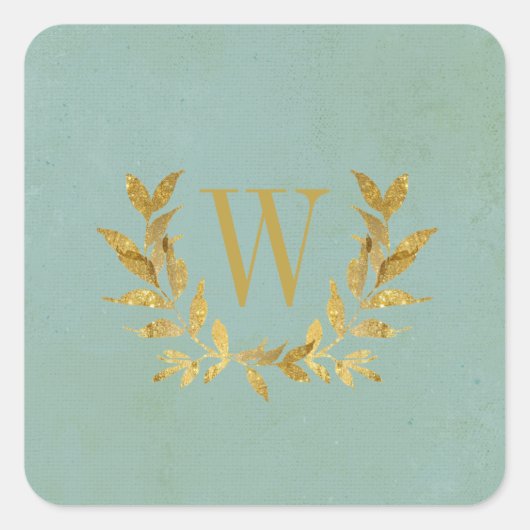 Elegante Green Gold Moderne Monogram Wedding Quadratischer Aufkleber (Vorderseite)