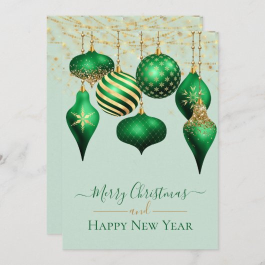 Elegante Green Gold Ornaments Frohe Weihnachtskart (Vorne/Hinten)