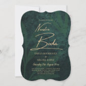 Elegante Green Gold Spanish BODA QR Code UAWG Einladung (Vorderseite)