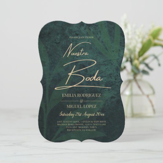Elegante Green Gold Spanish BODA QR Code UAWG Einladung (Stehend Vorderseite)
