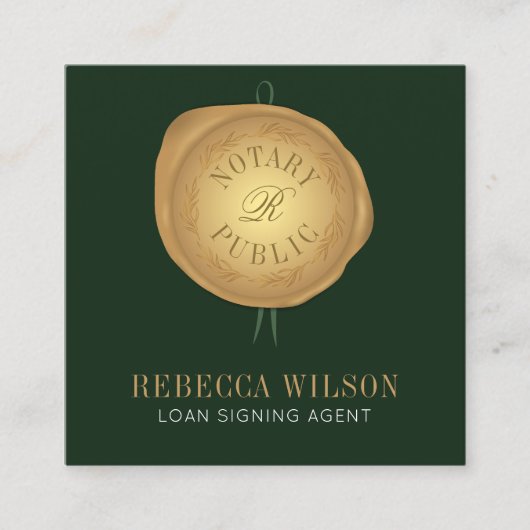 Elegante Green & Gold Wax Briefmarke Moderner Chic Quadratische Visitenkarte (Vorderseite)