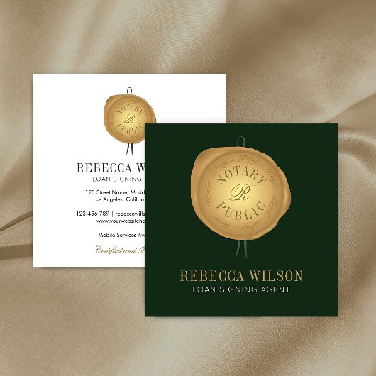 Elegante Green & Gold Wax Briefmarke Moderner Chic Quadratische Visitenkarte