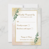 Elegante Green & Gold Wedding RSVP Response Card Karte (Vorderseite)