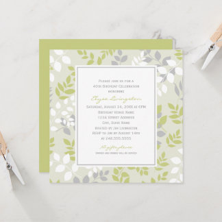 Elegante Green Gray Blätter Geburtstagsfeier Einladung