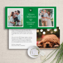 Elegante Green Holiday Monogram Foto Card