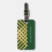 Elegante Green Imitats Gold Geometric Luggage Tag Gepäckanhänger (Vorderseite vertikal)
