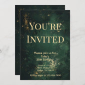 Elegante Green & Imitats Goldener Geburtstag Einla Einladung (Vorne/Hinten)