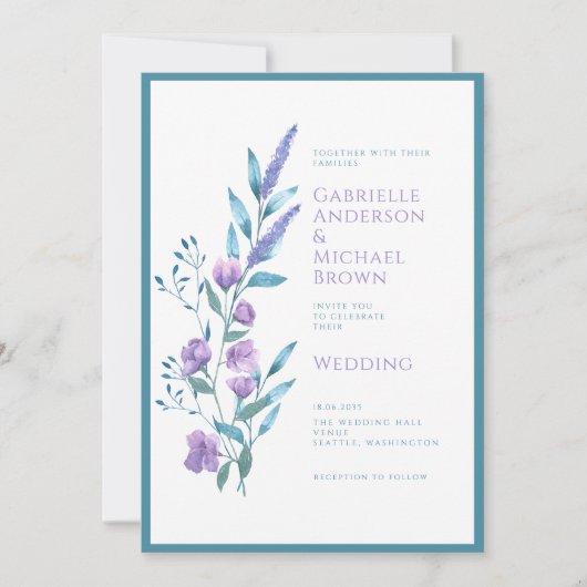 Elegante Green Lavender Watercolor Wedding Card Einladung (Vorderseite)