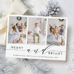 Elegante Green Merry & Bright 3 Foto Urlaubskarte Feiertagskarte<br><div class="desc">Einfache und elegante Urlaubsfotokarte mit weißem Schneemuster auf der Rückseite. Für eine erweiterte Anpassung dieses Designs klicken Sie bitte auf den Link Weitere anpassen,  um den Schriftart,  die Größe,  die Farbe usw. zu ändern.</div>
