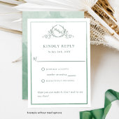 Elegante Green Monogram und Watercolor RSVP Card