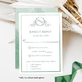 Elegante Green Monogram und Watercolor RSVP Card Karte