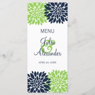 Elegante Green Navy Blush Floral Burst Menu Card Menükarte