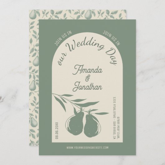 Elegante Green Pear Wedding Einladung (Vorne/Hinten)
