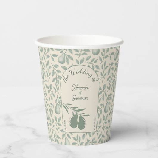 Elegante Green Pear Wedding Pappbecher (Rückseite)