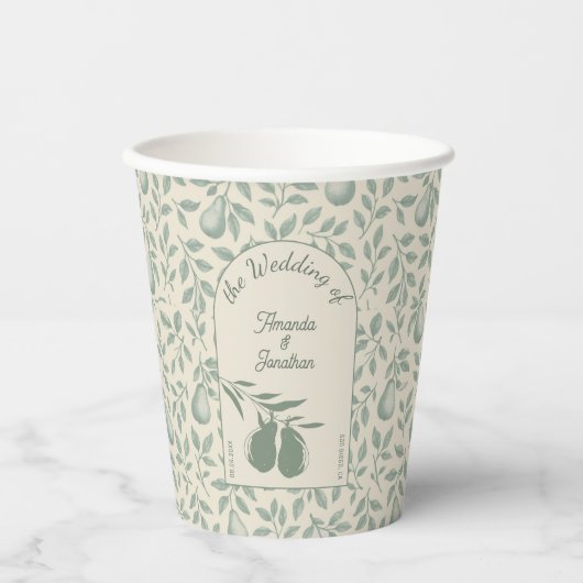 Elegante Green Pear Wedding Pappbecher (Vorderseite)
