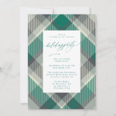 Elegante Green Plaid Foto Weihnachtsfeier Einladung (Vorderseite)