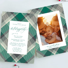 Elegante Green Plaid Foto Weihnachtsfeier Einladung