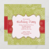 Elegante Green & Red Snowflakes Einladung (Vorne/Hinten)