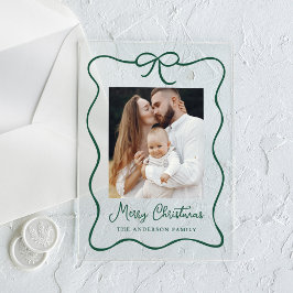 Elegante Green Ribbon Bow Foto Holiday Card Acryleinladungen