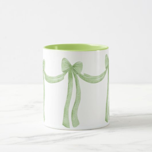 Elegante Green Ribbon Satin Look Hübsch Girly Tass Tasse (Zentrum)