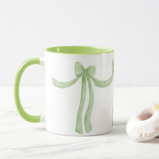 Elegante Green Ribbon Satin Look Hübsch Girly Tass Tasse (Mit Donut)
