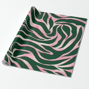 Elegante Green Rose Gold Glitzer Zebra Geschenkpapier
