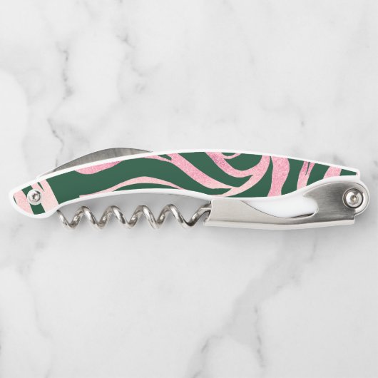 Elegante Green Rose Gold Glitzer Zebra Kellnermesser (Rückseite)
