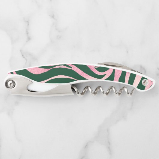 Elegante Green Rose Gold Glitzer Zebra Kellnermesser (Vorderseite)