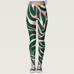 Elegante Green Rose Gold Glitzer Zebra Leggings