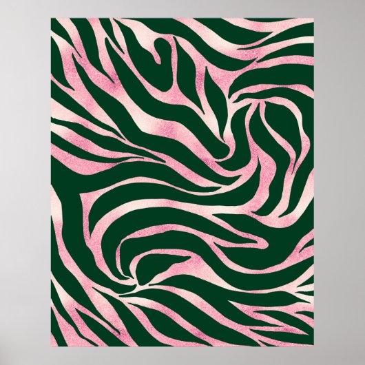 Elegante Green Rose Gold Glitzer Zebra Poster (Vorne)