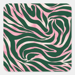 Elegante Green Rose Gold Glitzer Zebra Quadratischer Aufkleber
