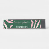 Elegante Green Rose Gold Glitzer Zebra Schreibtischnamensplakette (Vorderseite )