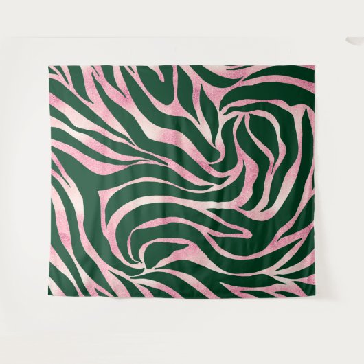 Elegante Green Rose Gold Glitzer Zebra Wandteppich (Vorderseite (Horizontal))