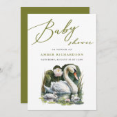 Elegante Green Script Swan Minimalistisch Baby Sho Einladung (Vorne/Hinten)