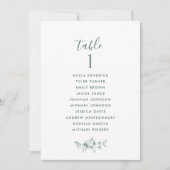 Elegante Green Seating Plan Cards mit Gästennamen (Vorderseite)