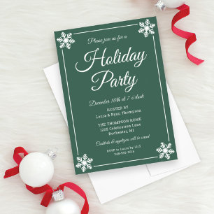Elegante Green Snowflake Script Holiday Party Einladung