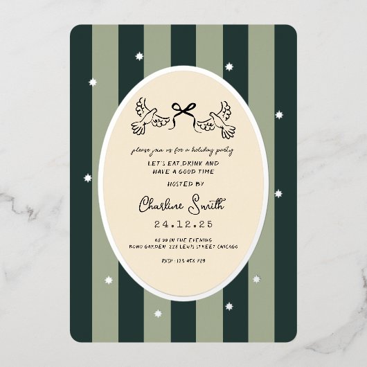 Elegante Green Striped Holiday Party Einladung (Vorderseite)