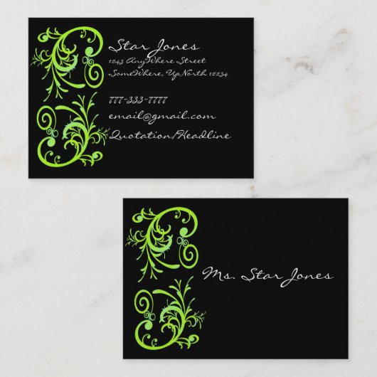 Elegante Green und Black Swirl Business Card Visitenkarte (Vorne/Hinten)