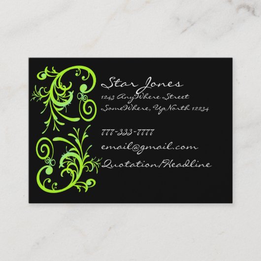 Elegante Green und Black Swirl Business Card Visitenkarte (Vorderseite)