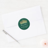 Elegante Green und Gold Crown Runder Aufkleber (Umschlag)