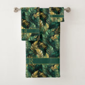 Elegante Green und Gold Monstera Blätter Badhandtuch Set (Insitu)